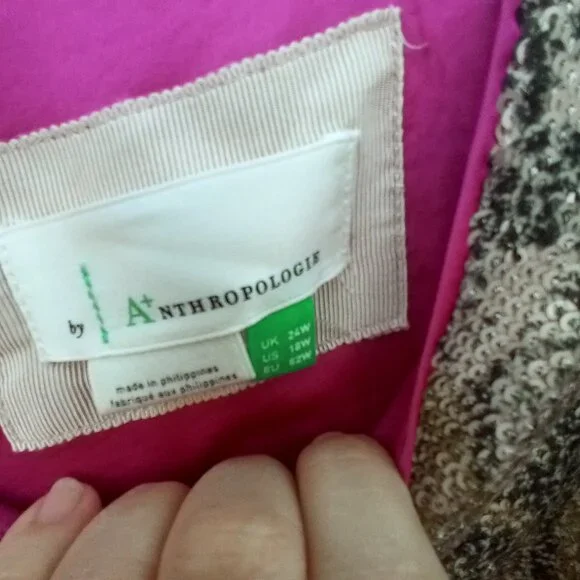 Anthropologie Top Womens Sz 18W Pink Marie Sequin Puff Sleeve Blouse New Floral - Picture 8 of 16